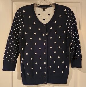 TALBOT'S BLACK AND WHITE POLKA DOT CARDIGAN SIZE PETITE S NWOT COTTON BLEND